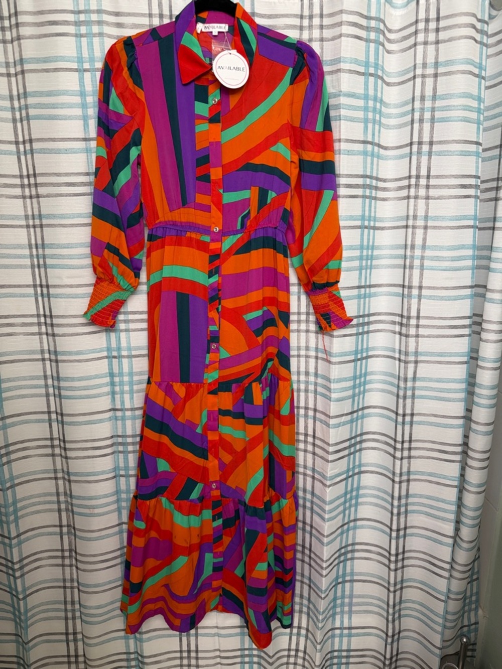 Colorblock Stripe Maxi Shirt Dress in Purple and Red
